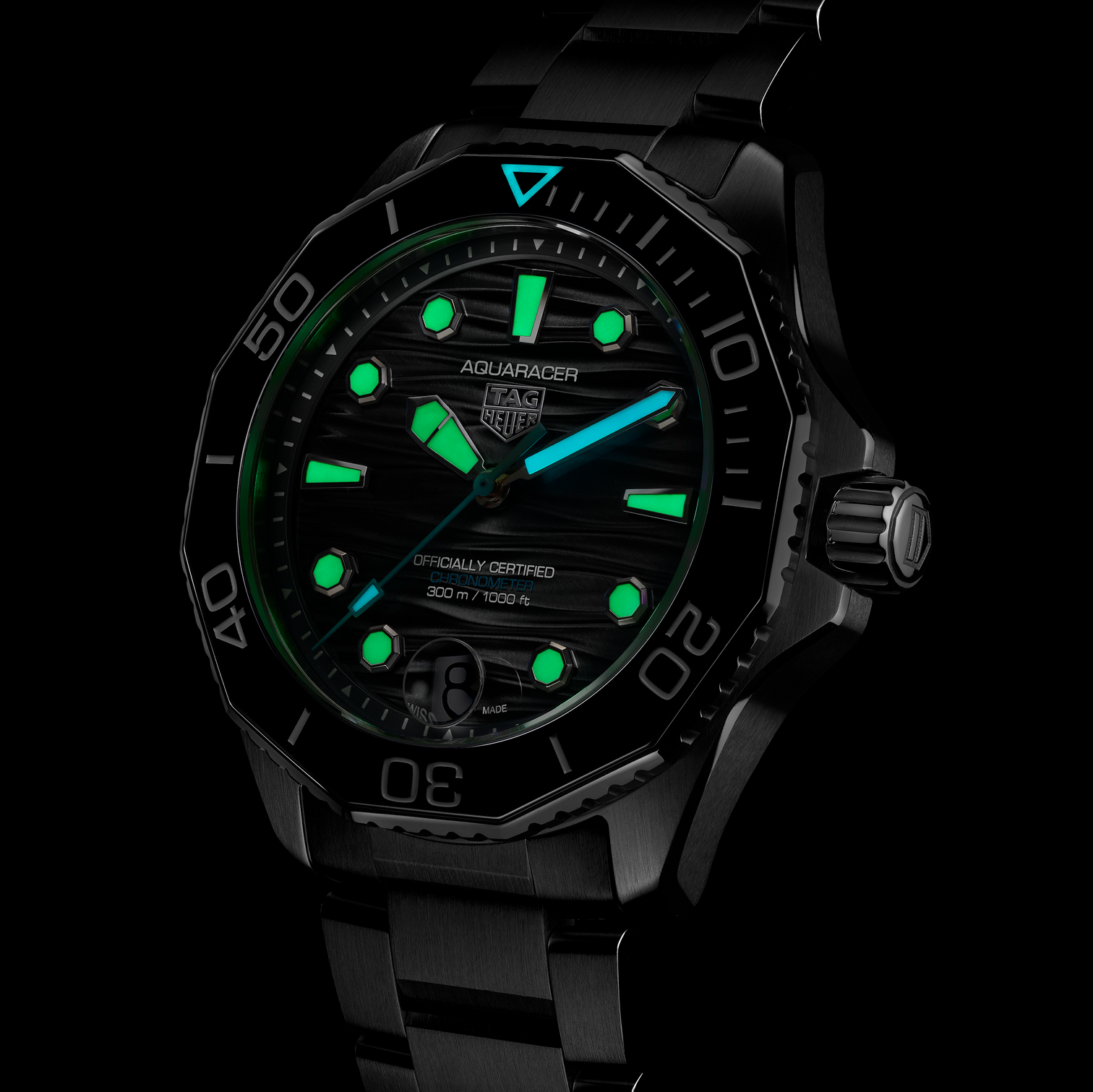 Glow-in-the-Dark TAG Heuer Aquaracer Professional 300 Date Watch with Black Dial